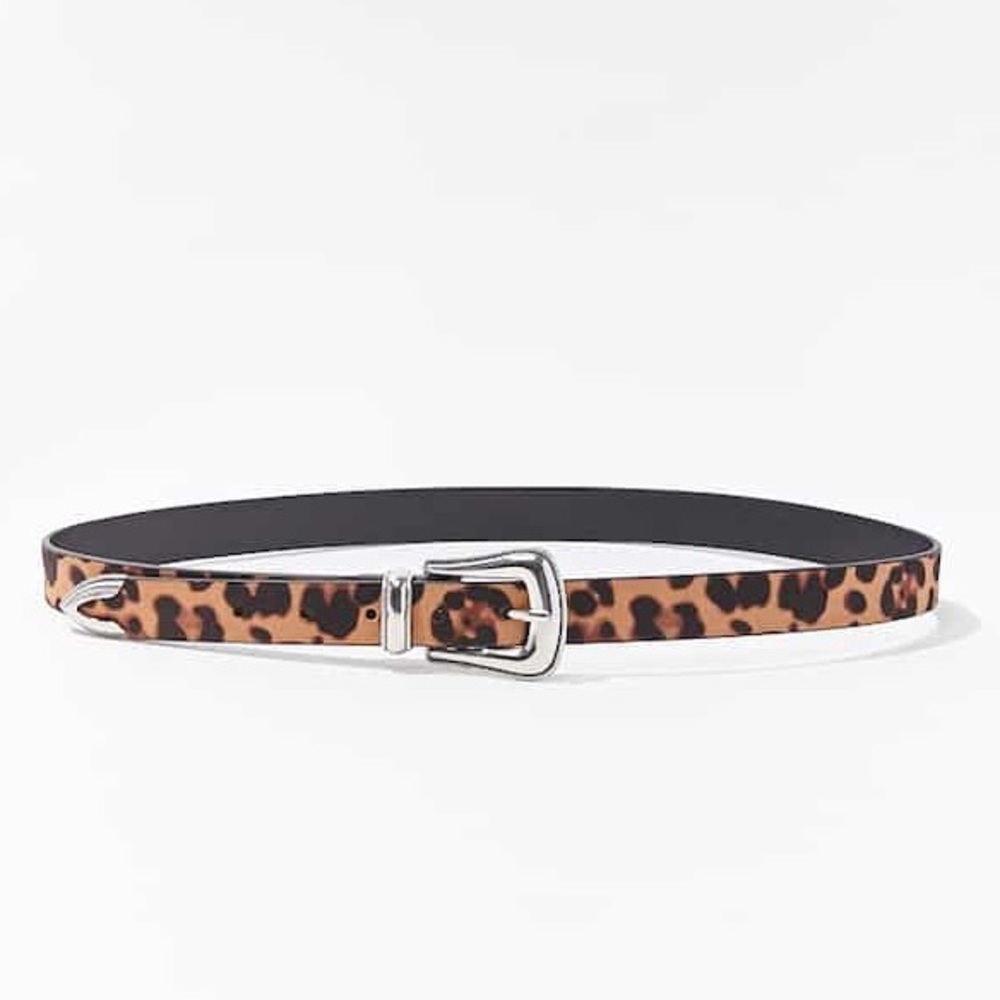 Faux Suede Leopard Belt with Silver Hardware